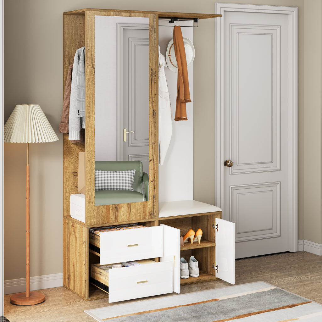 Elegante garderobekast met spiegel naturel – set