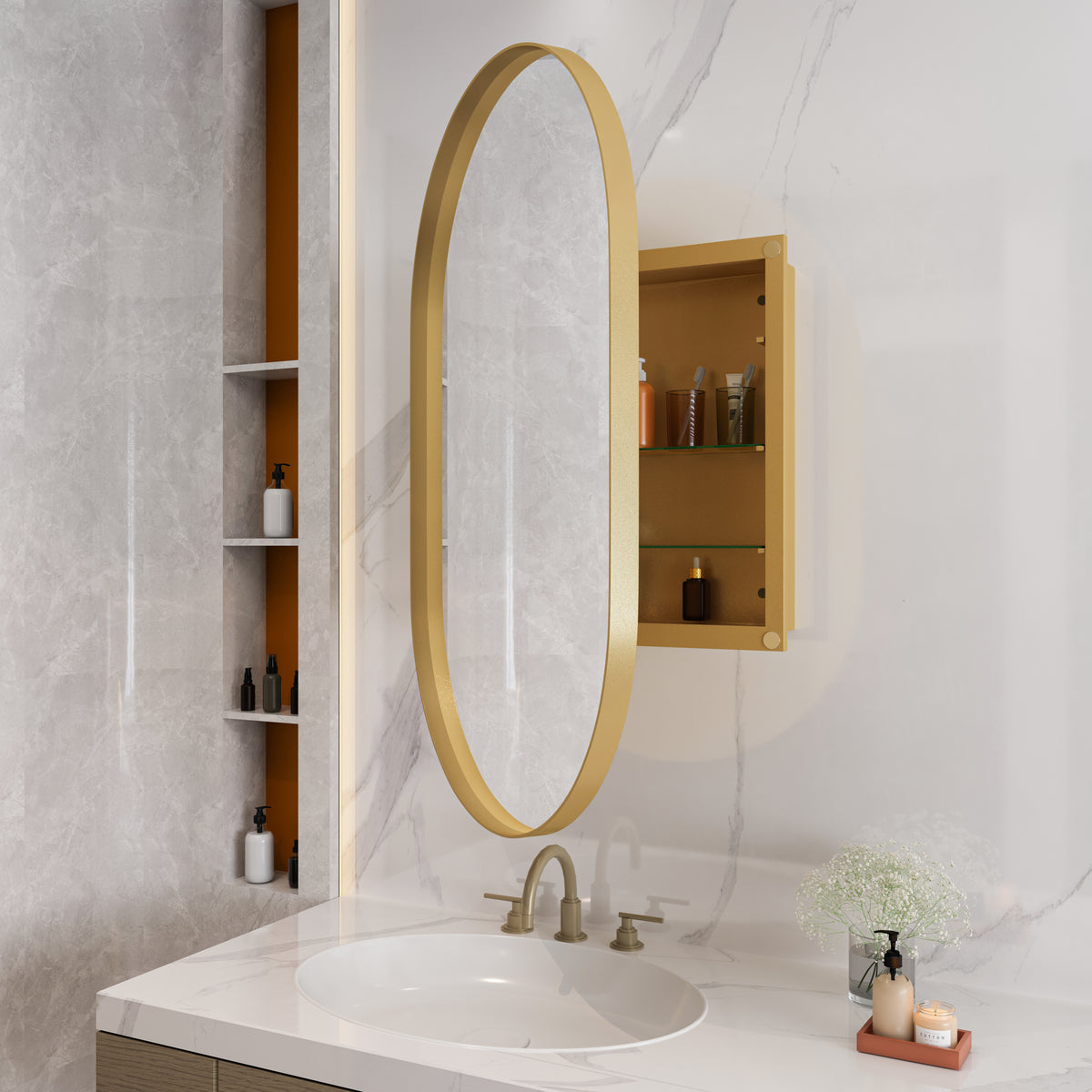 Spiegelkast ovaal goud – 85 cm