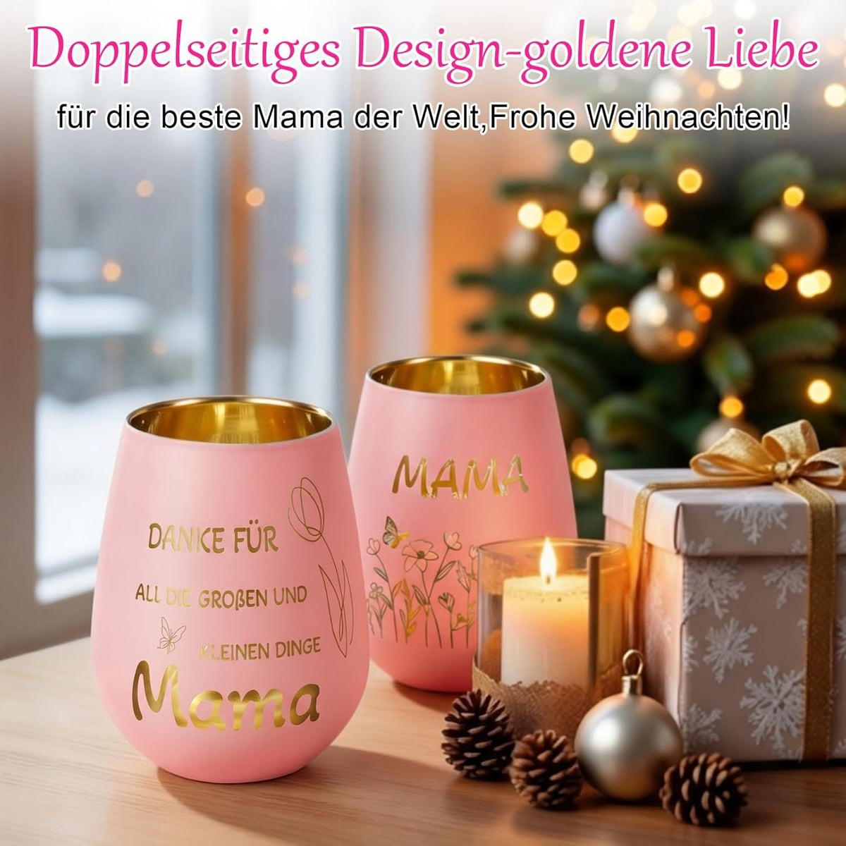 Kandelaar 'Mama' glas roze – 15 cm