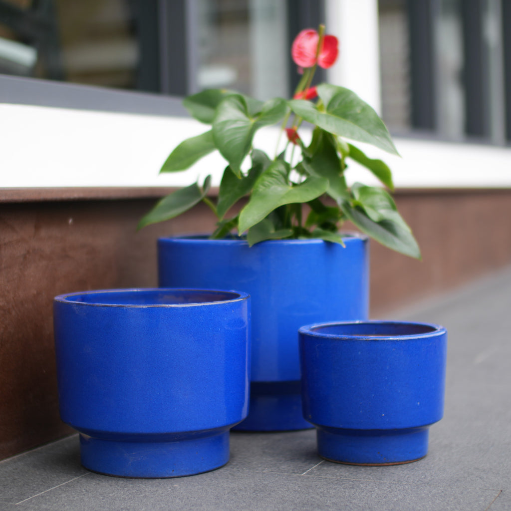Bloempot keramiek blauw – set van 3