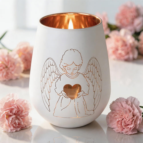 Theelichthouder engel glas wit klein – 15 cm