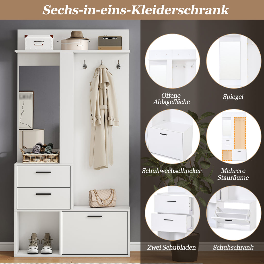 Garderobekast met spiegel wit – set