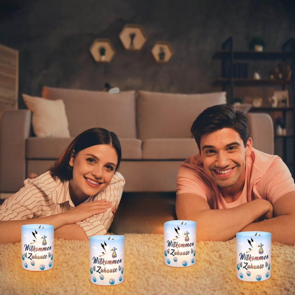 Windlicht 'Welcome Home' blauw – set van 12
