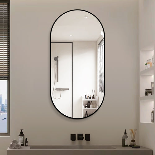 Boogspiegel zwart metaal – 120 cm