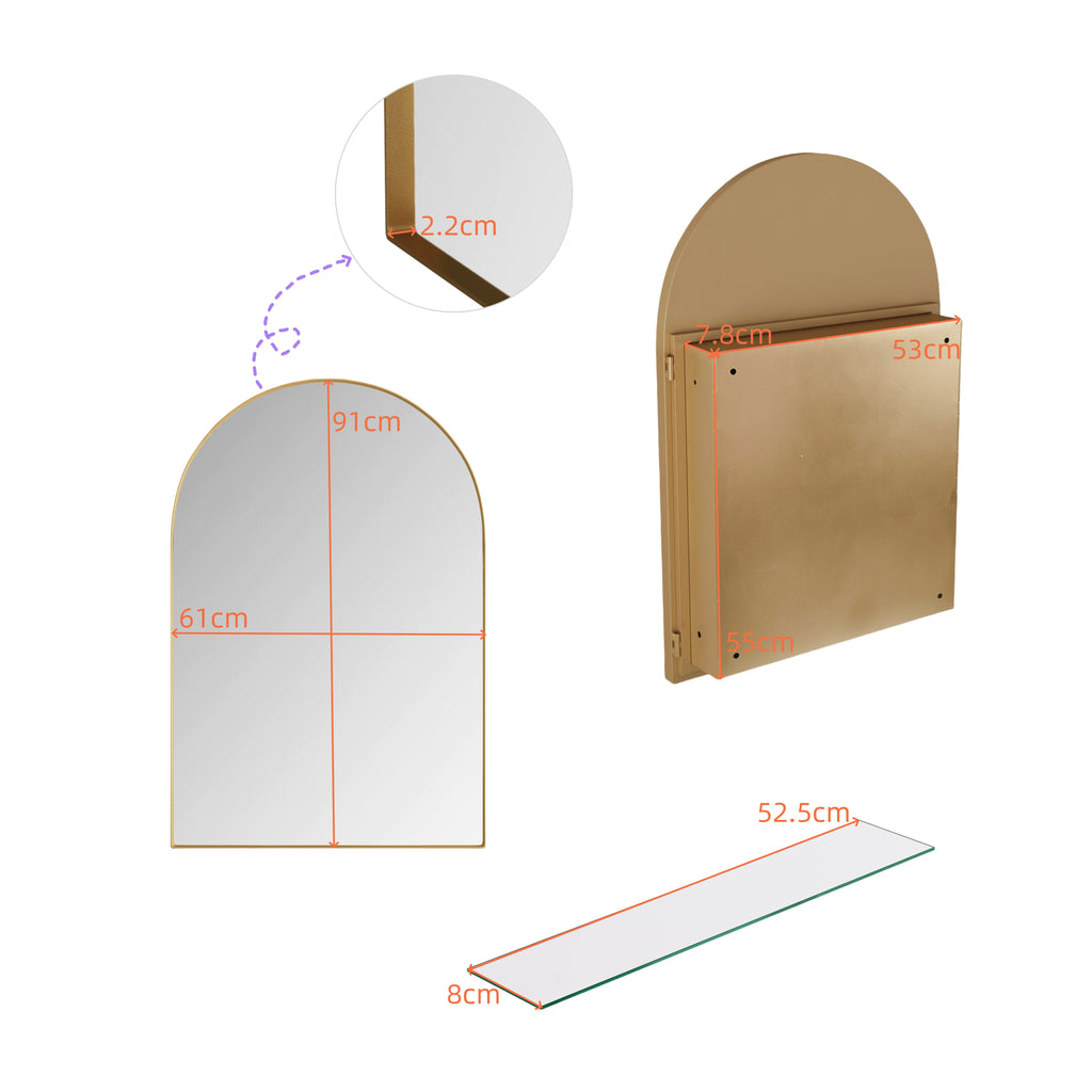 Spiegelkast boogvormig goud – 91 cm