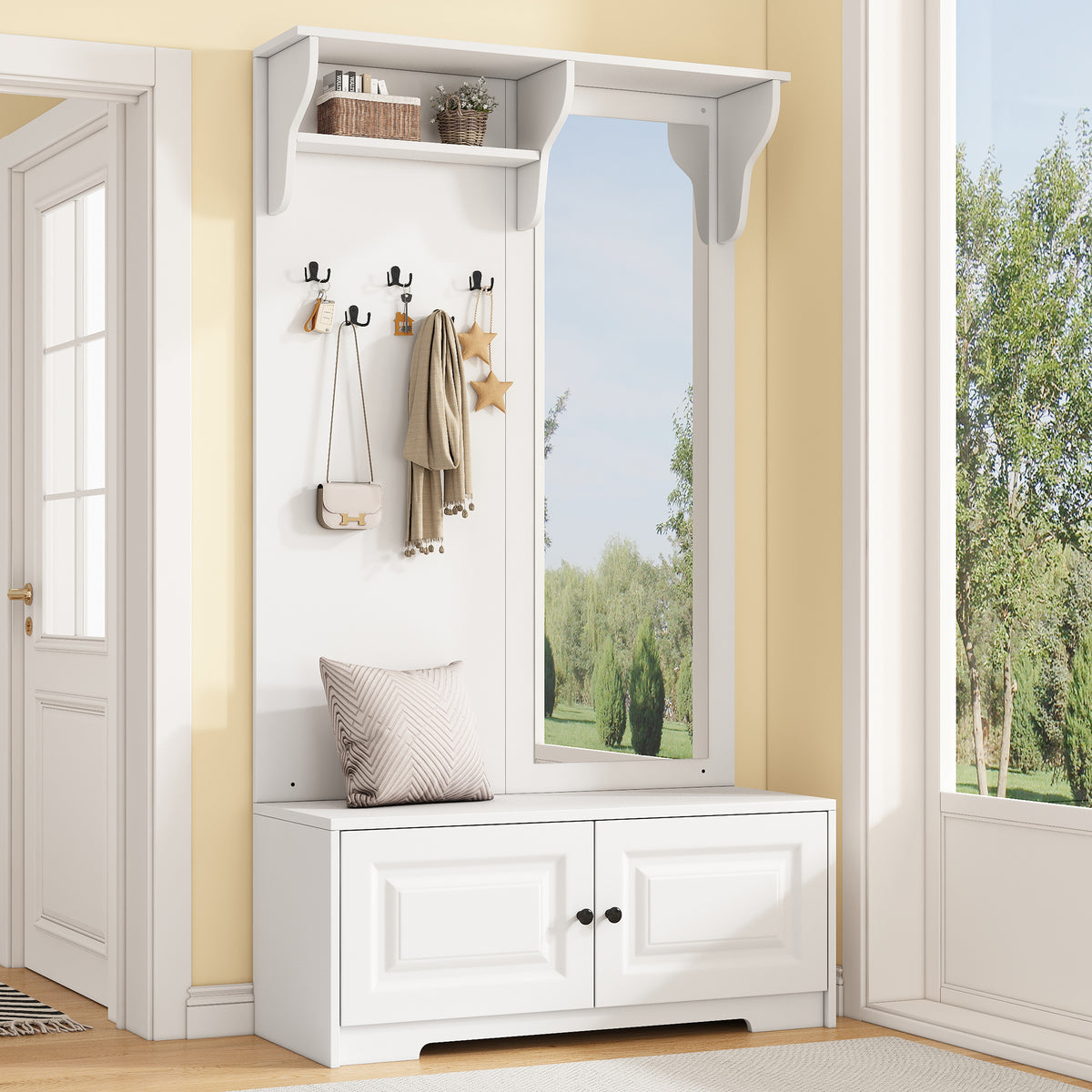 Halmeubel met spiegel wit – set