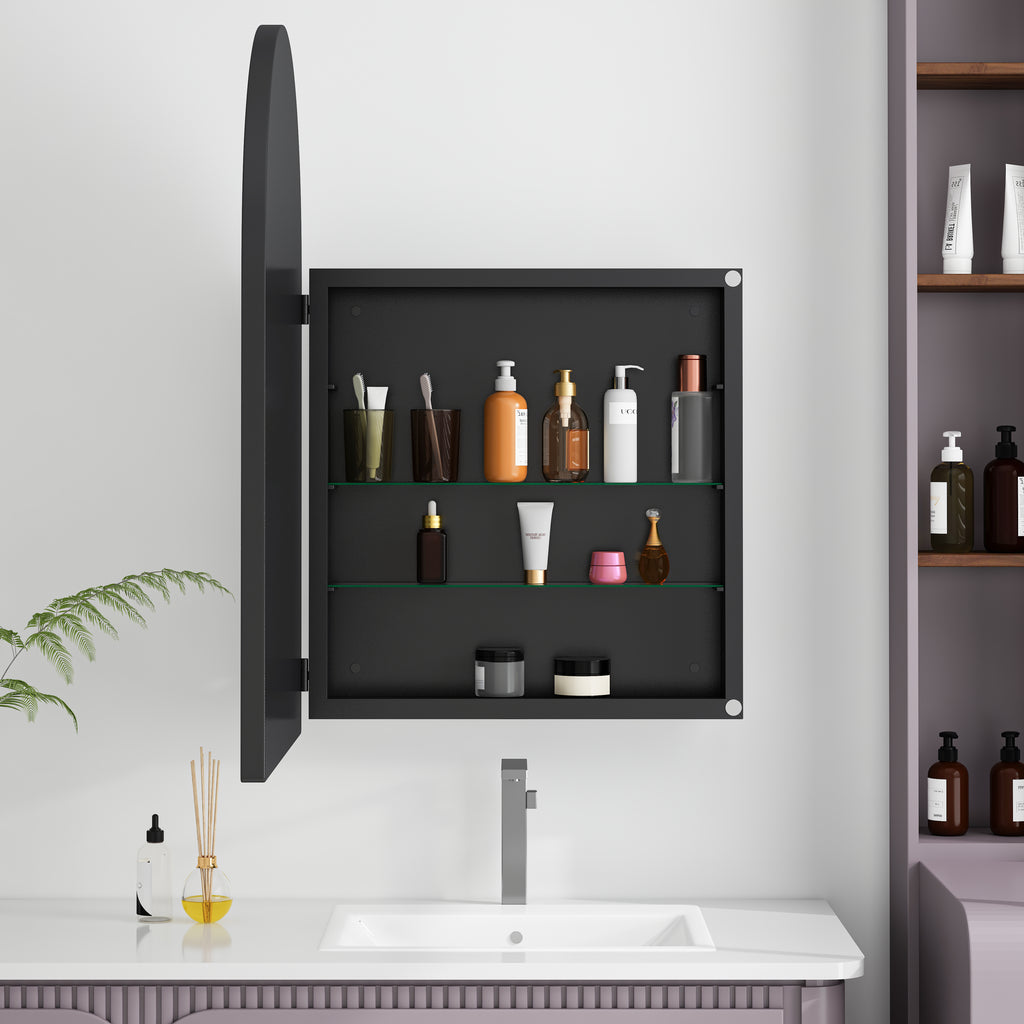 Spiegelkast boogvormig zwart – 91 cm