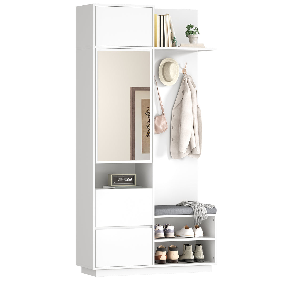 Halmeubel met spiegel wit – set