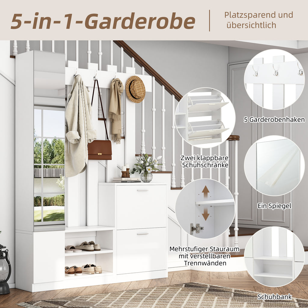 Schoenenkast met spiegel wit – set