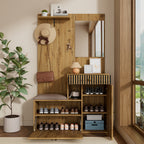Halmeubel met spiegel naturel – set