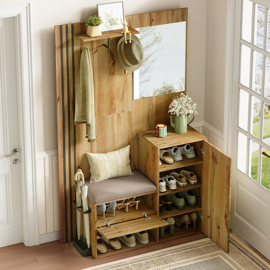 Garderobekast met spiegel naturel – set
