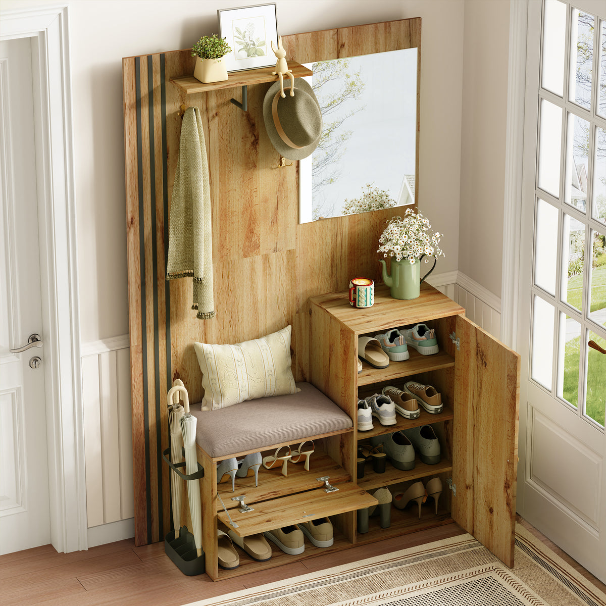 Garderobekast met spiegel naturel – set