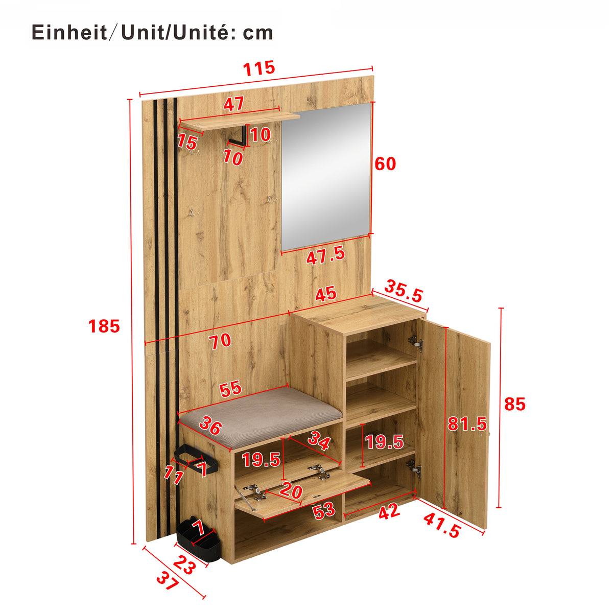 Garderobekast met spiegel naturel – set