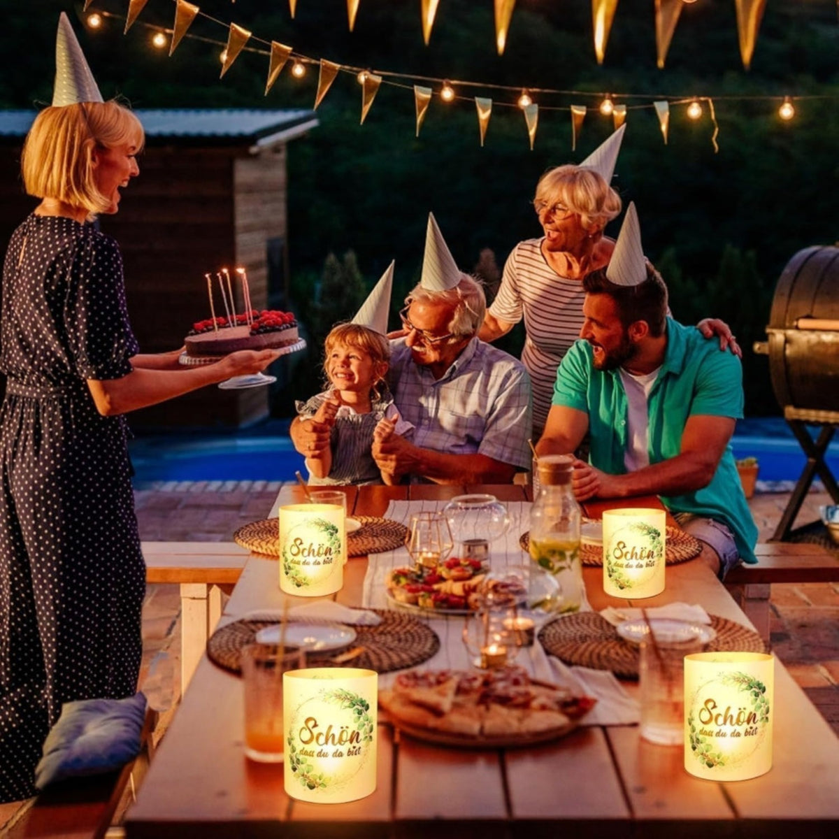 Windlicht feesttafel groen eucalyptus – set van 12