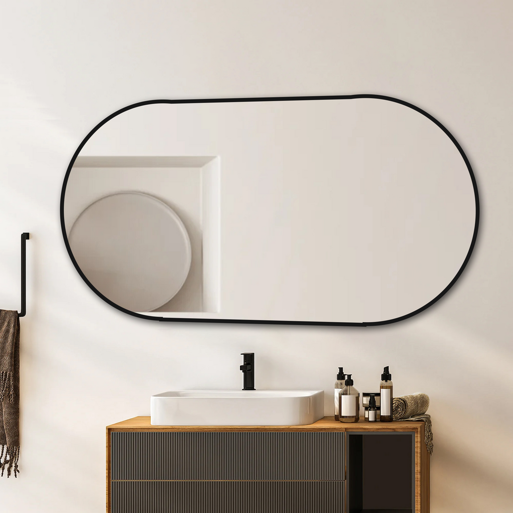 Boogspiegel zwart metaal – 120 cm