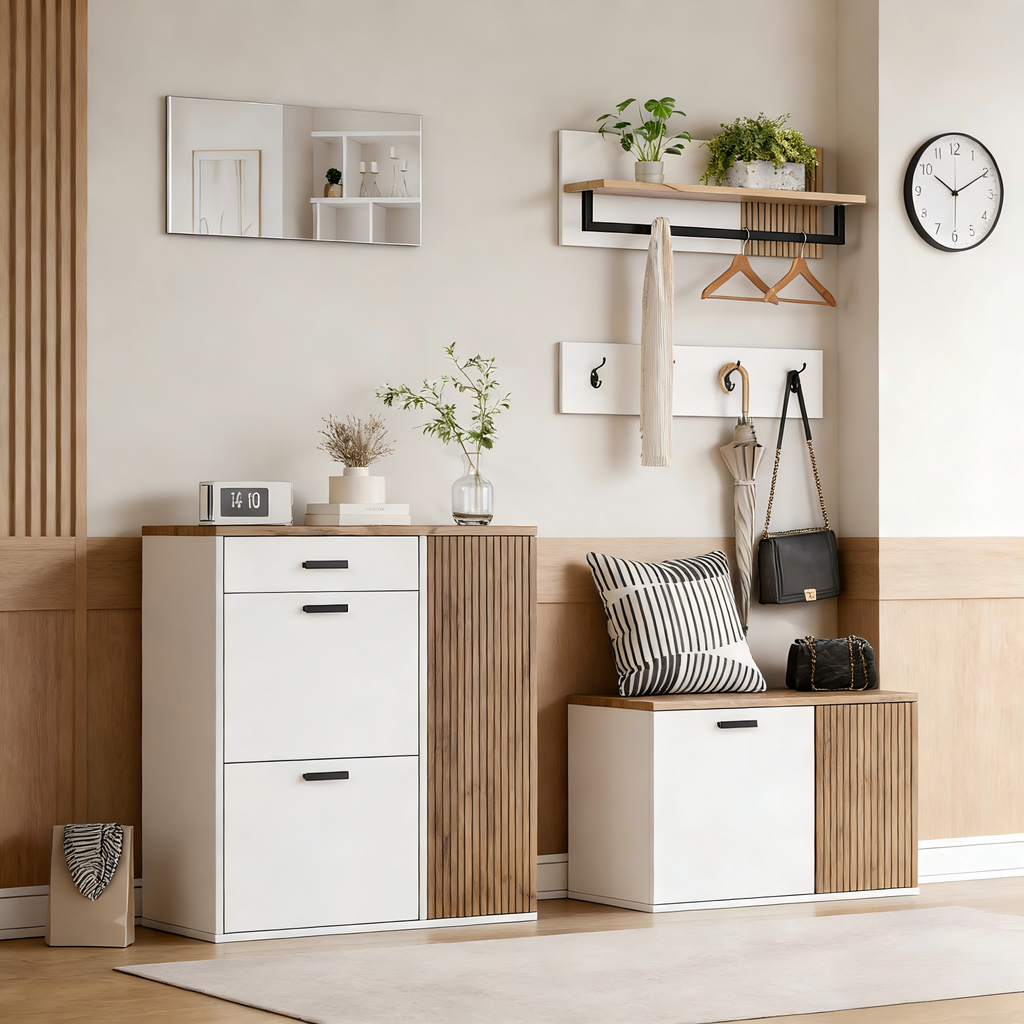 Halmeubel met spiegel eiken – set van 5