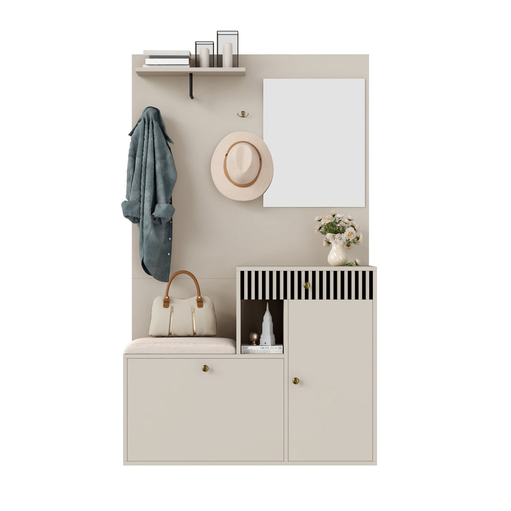 Halmeubel met spiegel crème – set