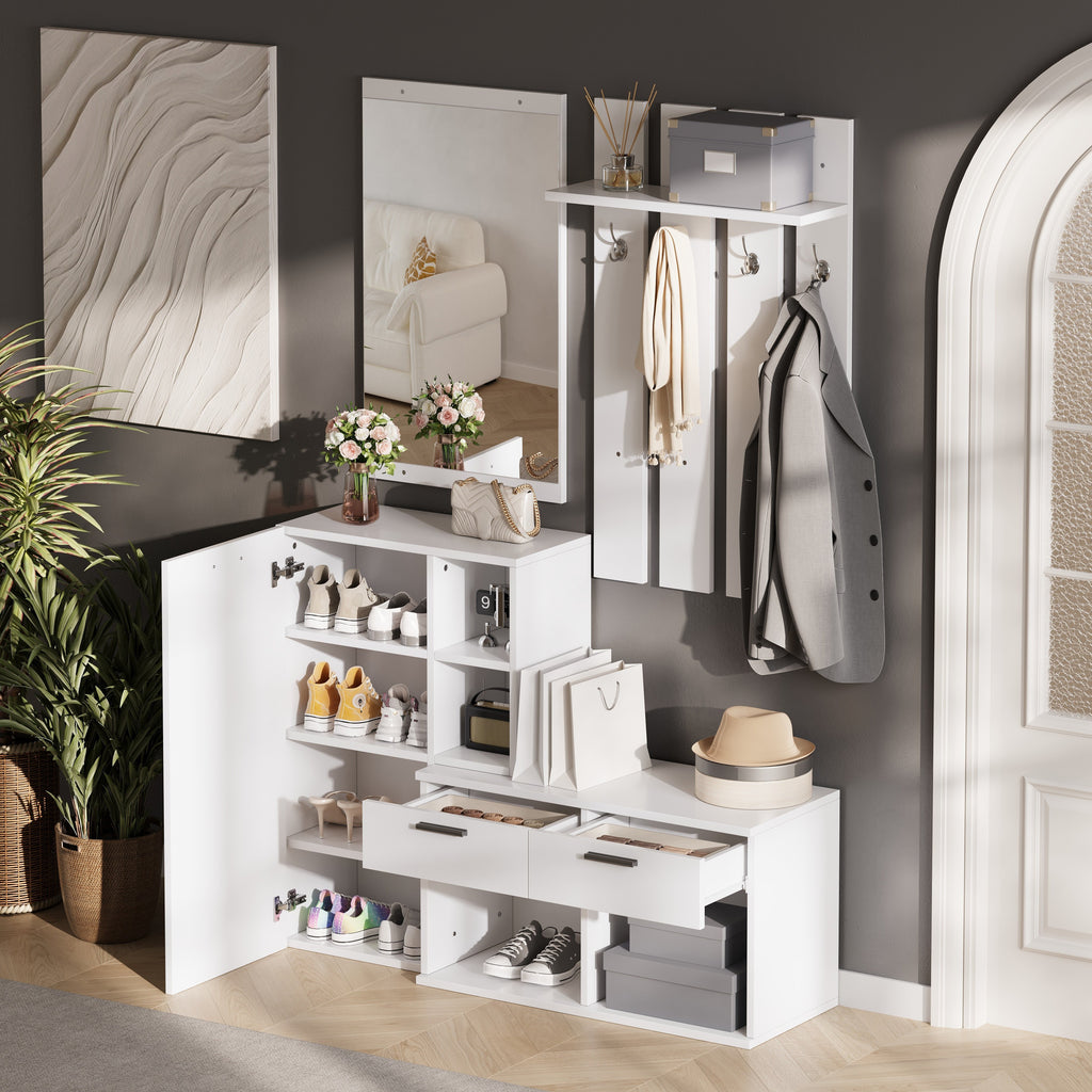 Garderobekast met spiegel wit – set