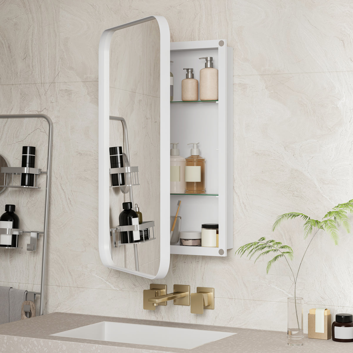 Spiegelkast rechthoekig wit – 76 cm