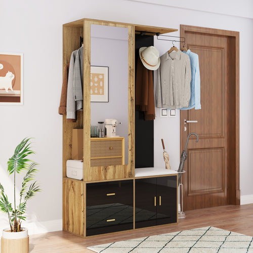 Elegante garderobekast met spiegel naturel – set