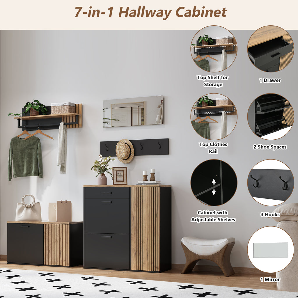 Halmeubel met spiegel naturel – 5-delige set