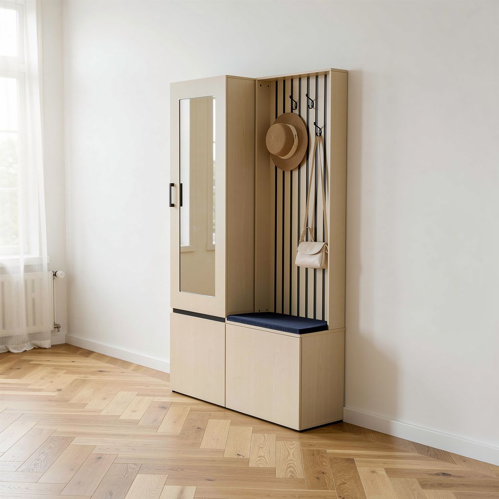 Garderobekast met spiegel houtkleurig – 63 cm – sfeerbeeld