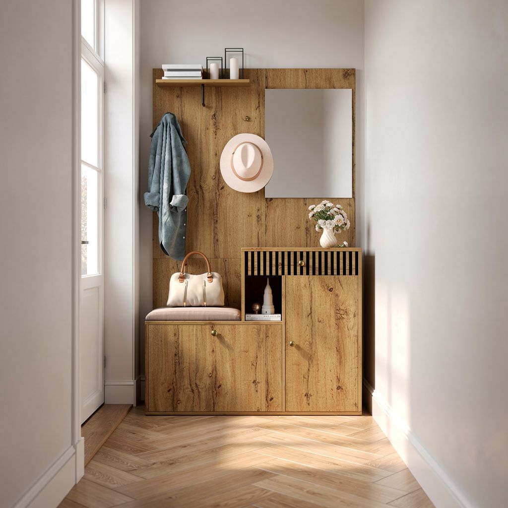 Halmeubel met spiegel naturel – 37 cm – sfeerbeeld