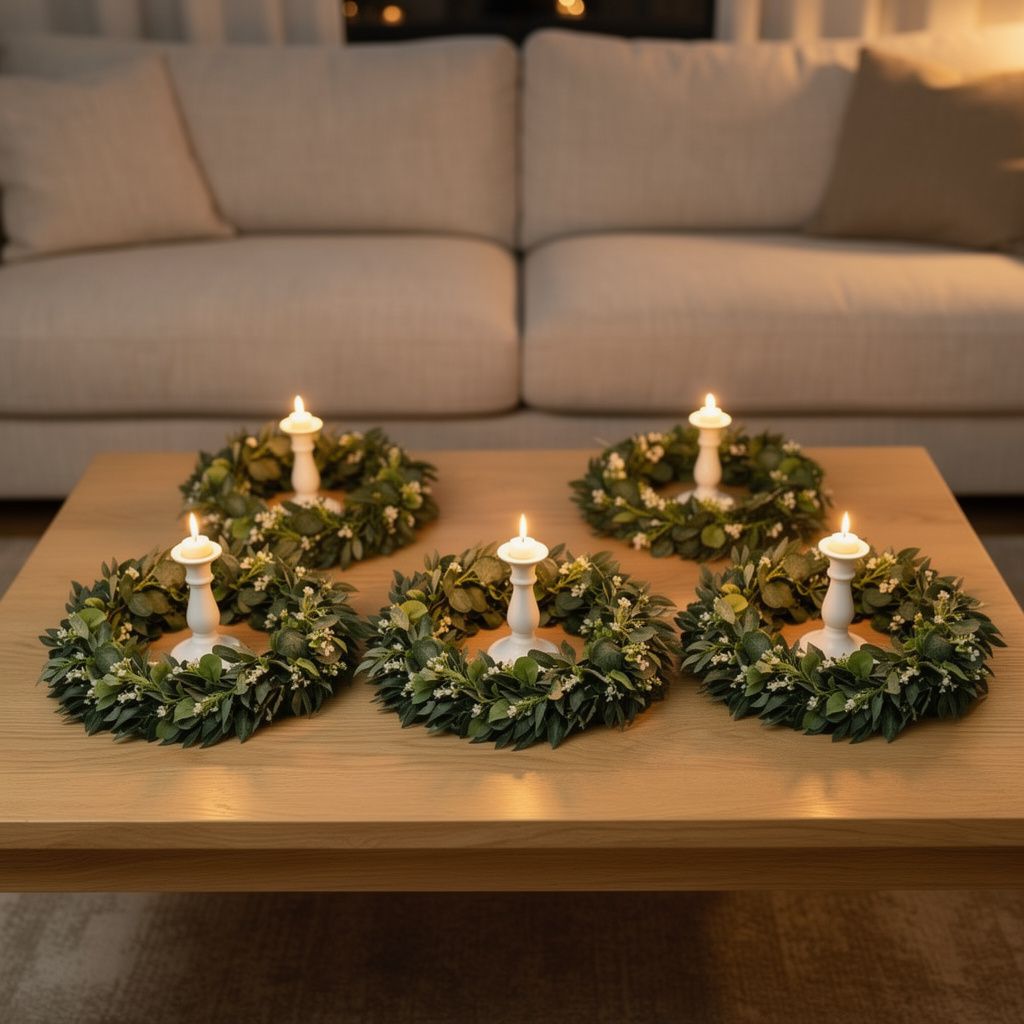 Kandelaar bloemenkrans 25 cm – set van 6 – sfeerbeeld