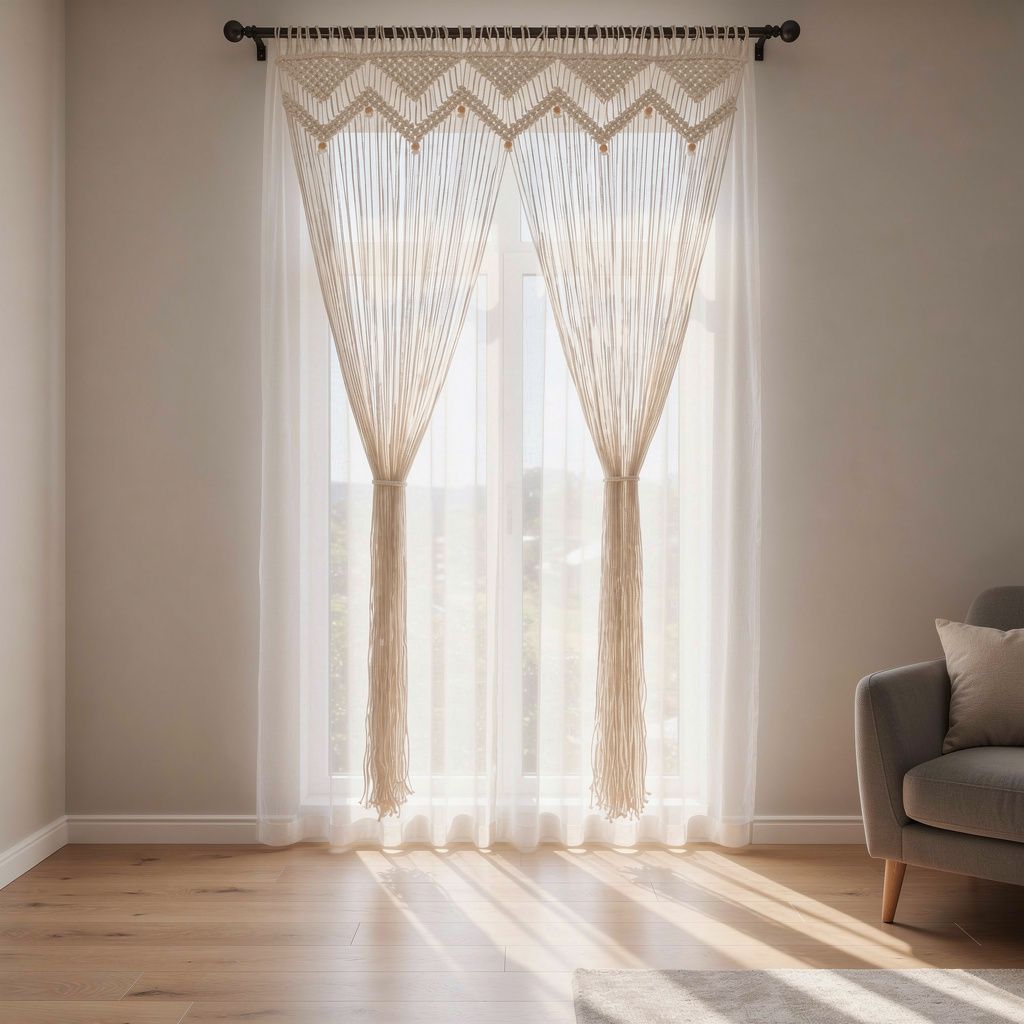 Macramé gordijn crème katoen – 140x240 cm – sfeerbeeld