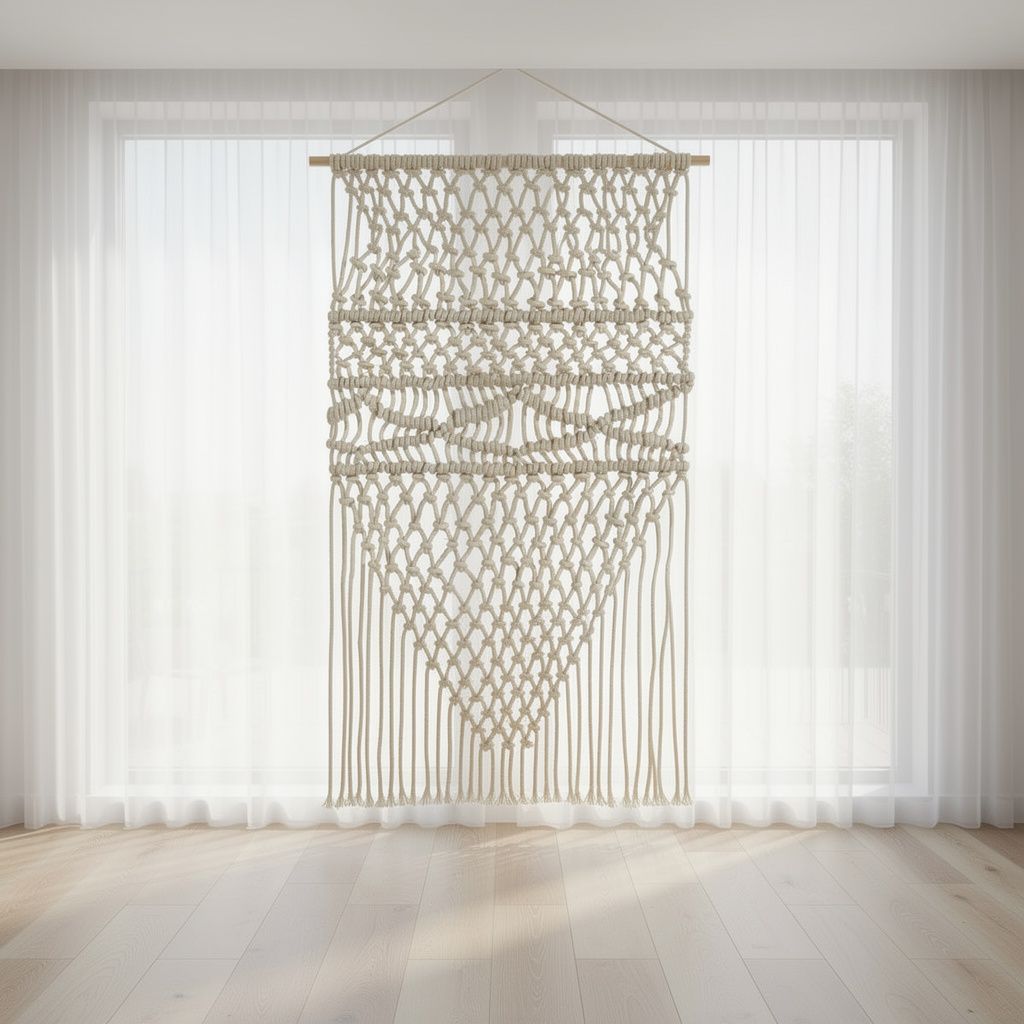 Macramé vitrage crème katoen – 140x240 cm – sfeerbeeld